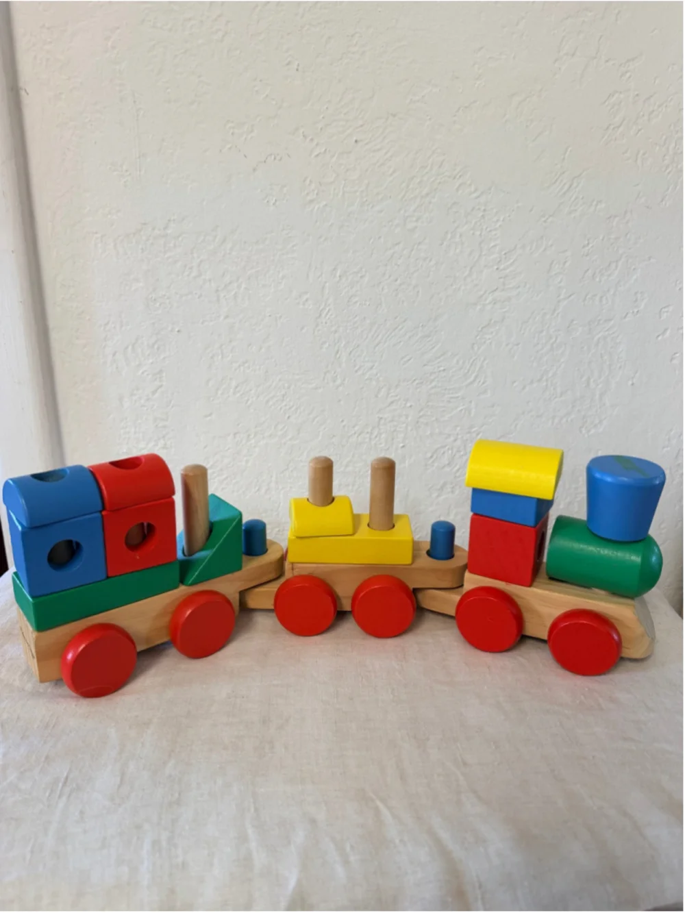 Melissa & Doug Classic Wooden Stacking Train Colorful Blocks Toddler Toy