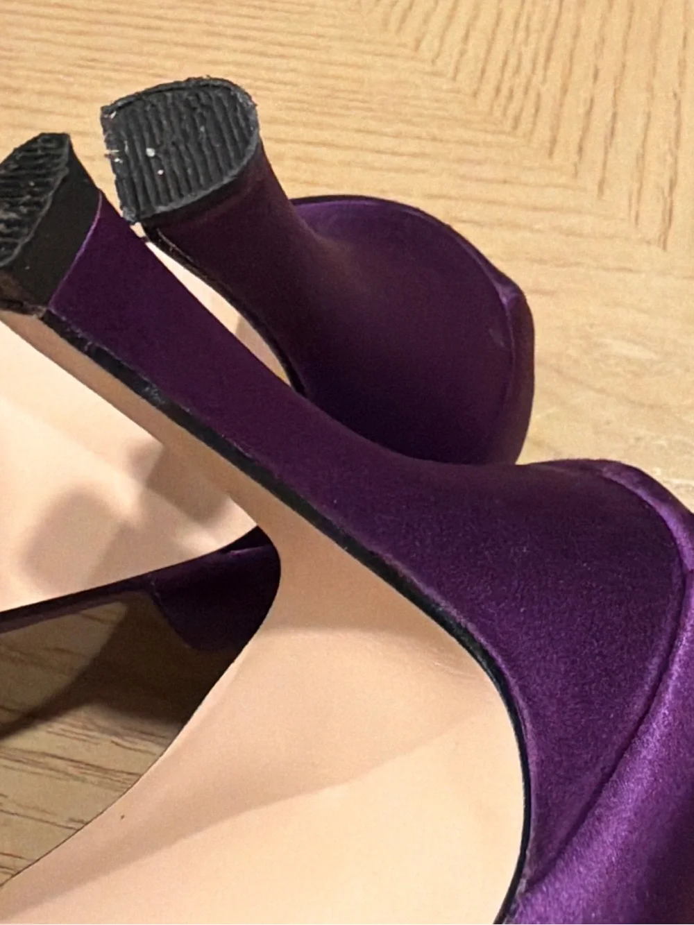 Caparros Purple Satin D'Orsay Pointed-Toe Bow Heels