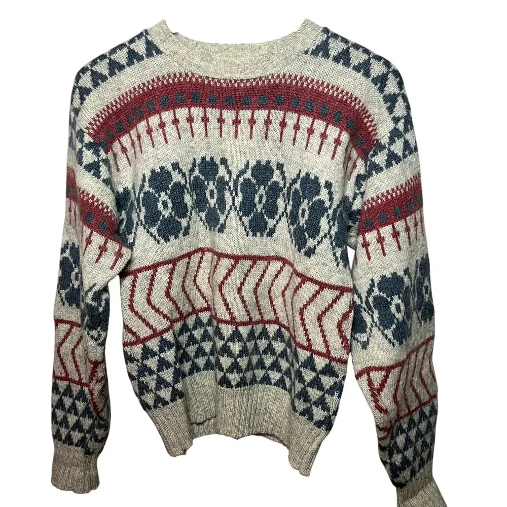 Northern Isles Sweater VTG Nordic Shetland Wool Acrylic Gray Blue Pullover M