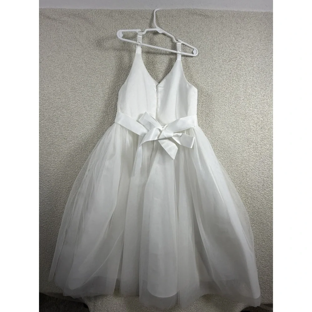 Girls White Tulle Formal Dress Size 130 8-9 Wedding Flower Girl Communion Socks