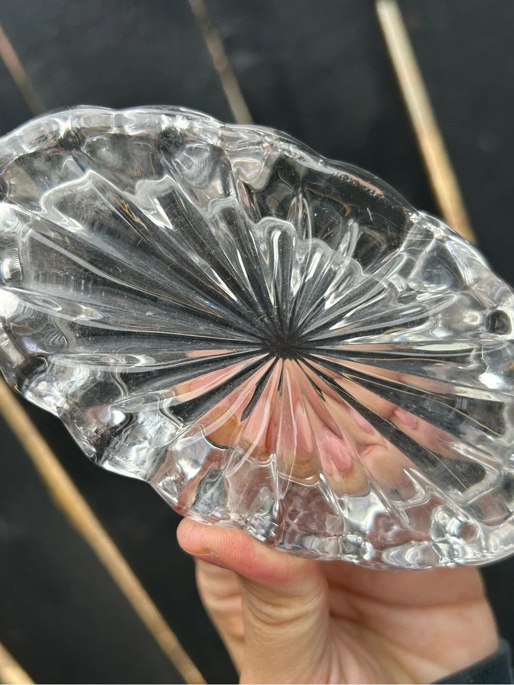Fostoria American Clear glass individual ashtray with match stand