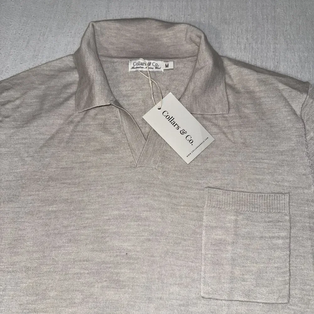 Collars & Co. Australian Marino Wool Short Sleeve Polo Tan Men’s Medium NWT