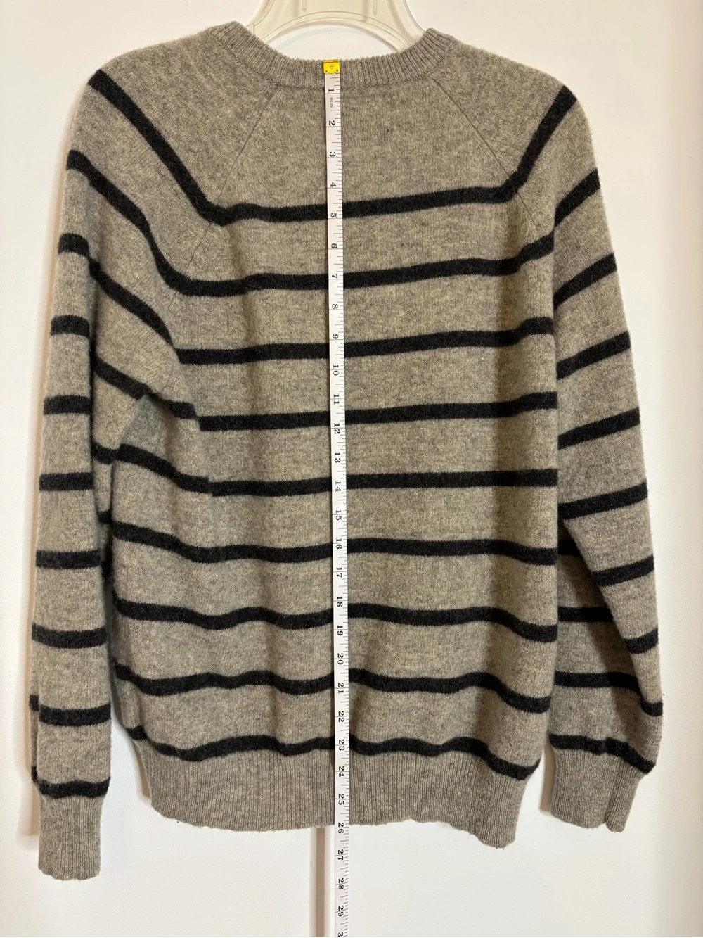 Express Men's 100% Lambs Wool Crewneck Sweater in Gray with Black Stripes