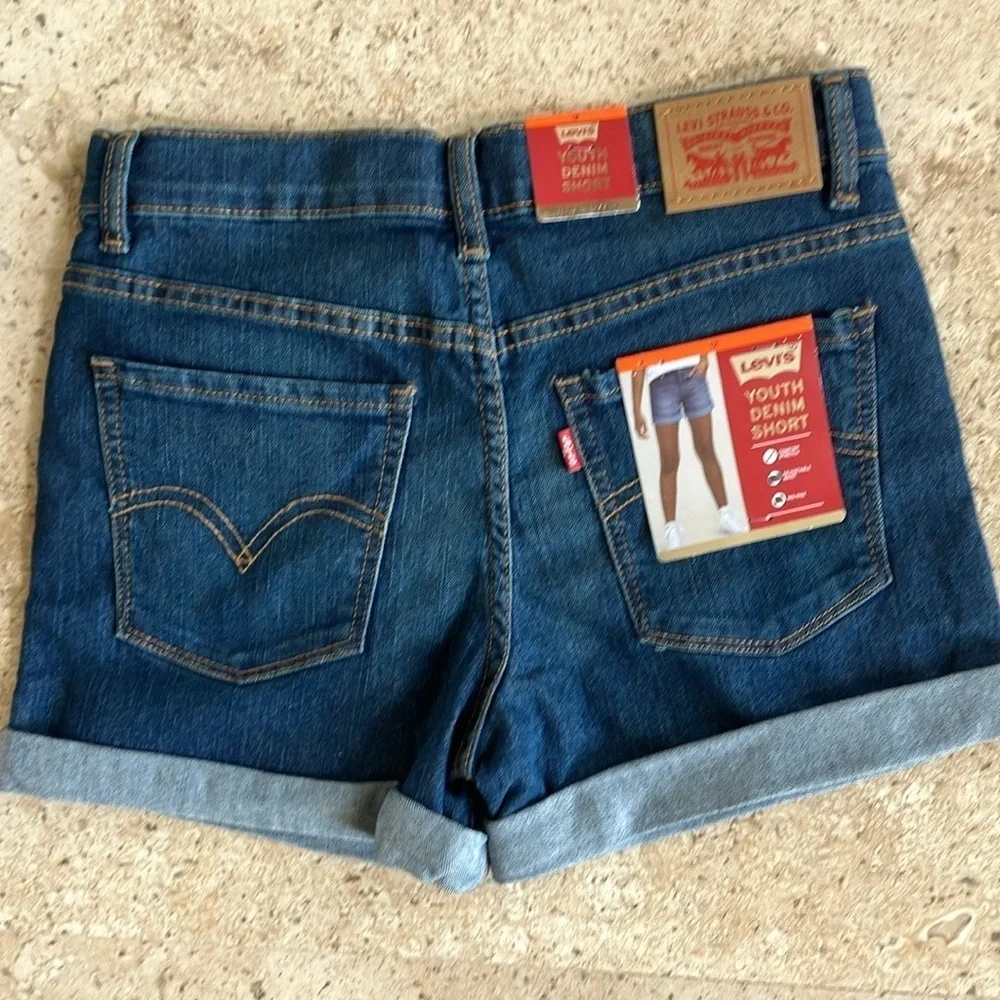 NWT Levi's Girl’s Blue Jean Shorts with Rolled Cuffs Adjustable Waist Mid Rise