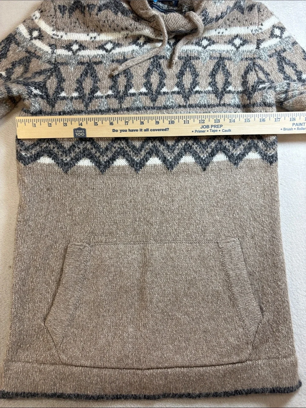 American Eagle Outfitters Taupe Hooded Fair Isle Sweater