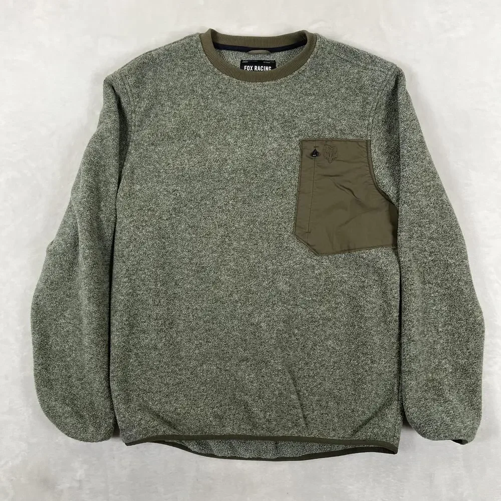 Fox Racing Sweatshirt Mens Medium Green Fleece Crewneck Pocket Pullover