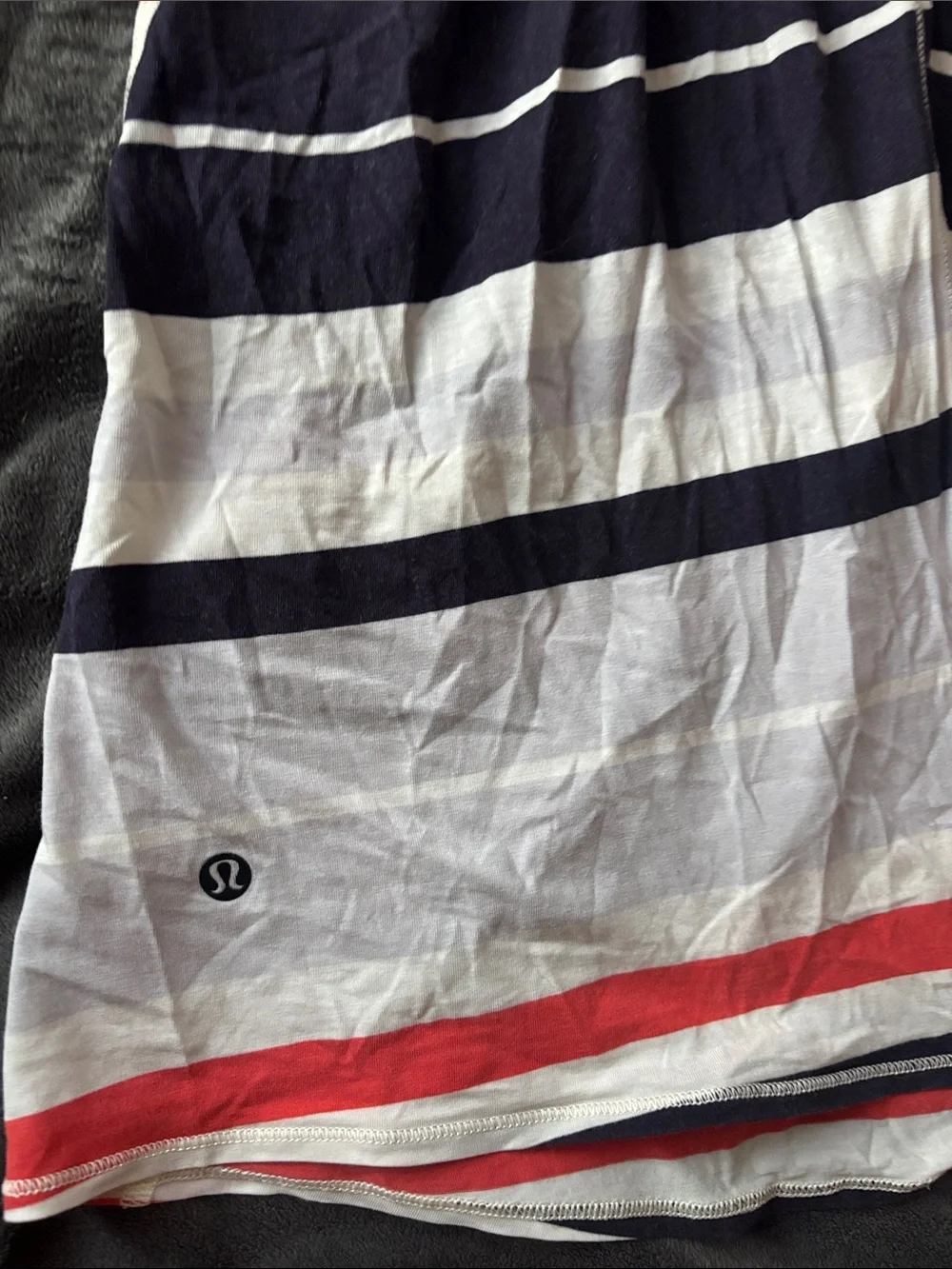 lululemon athletica Navy, White, Grey and Coral Striped Open-back Tank