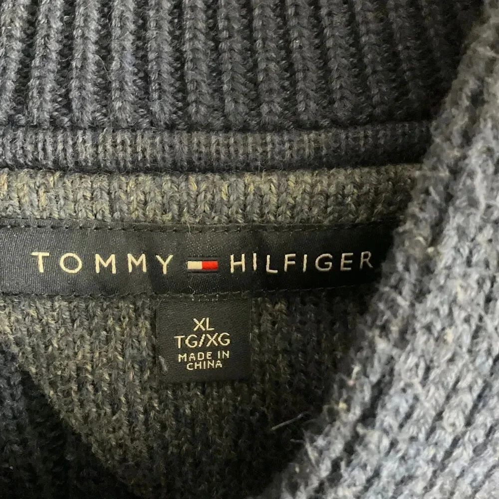 Tommy Hilfiger Blue‎ Grey Fisherman Cable Knit Shawl Sweater Extra Large