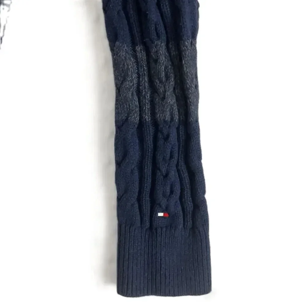 Tommy Hilfiger Blue‎ Grey Fisherman Cable Knit Shawl Sweater Extra Large