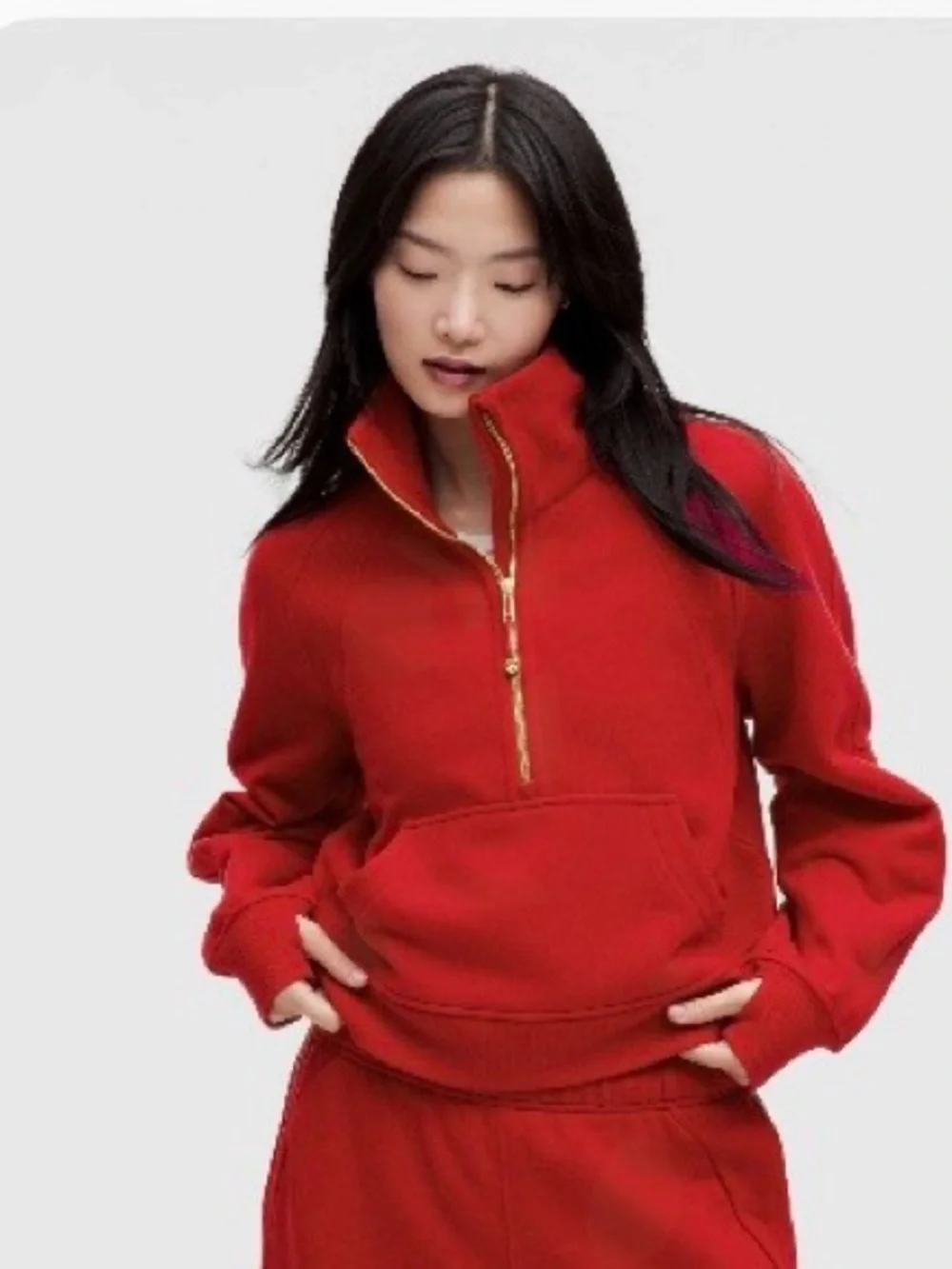 lululemon Lunar New Year Scuba Oversized Funnel-Neck Half Zip Dark Red M/L EXC C