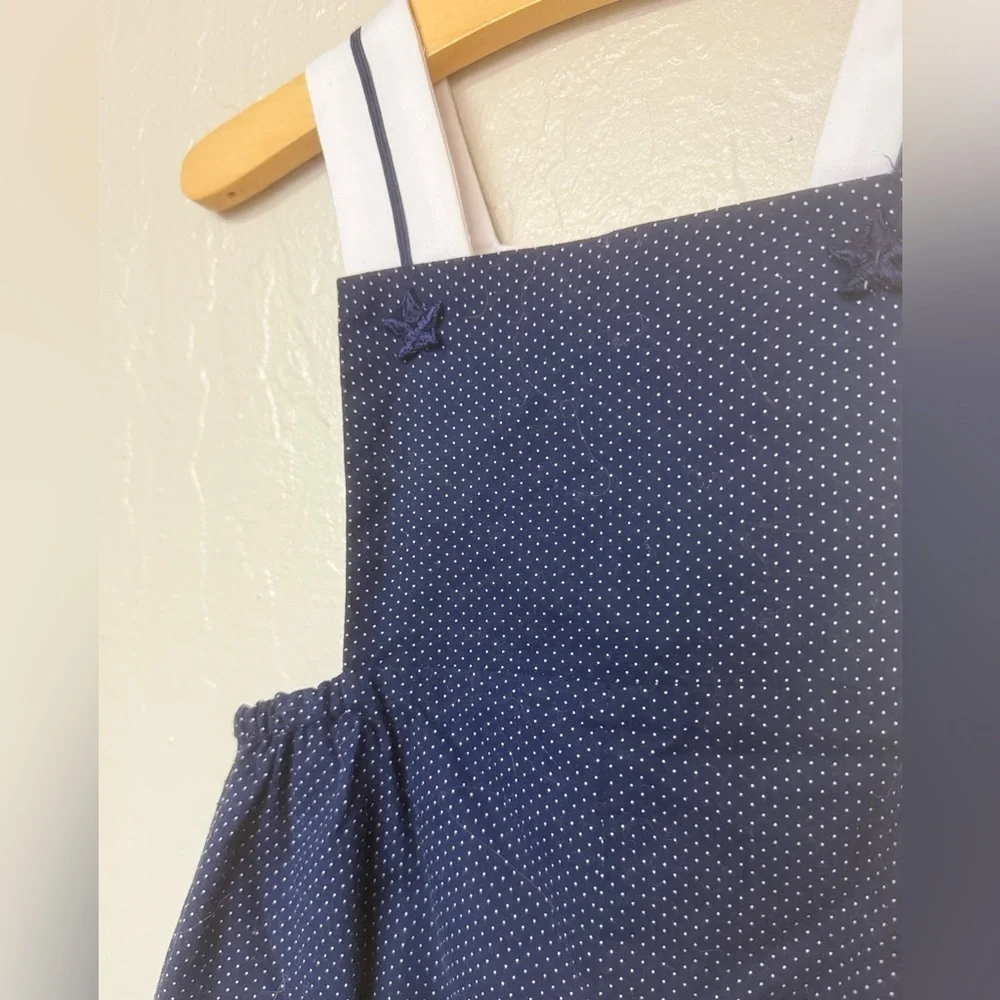 Classic Navy Polka Bubble Romper with White Straps - Kids Casual Dress