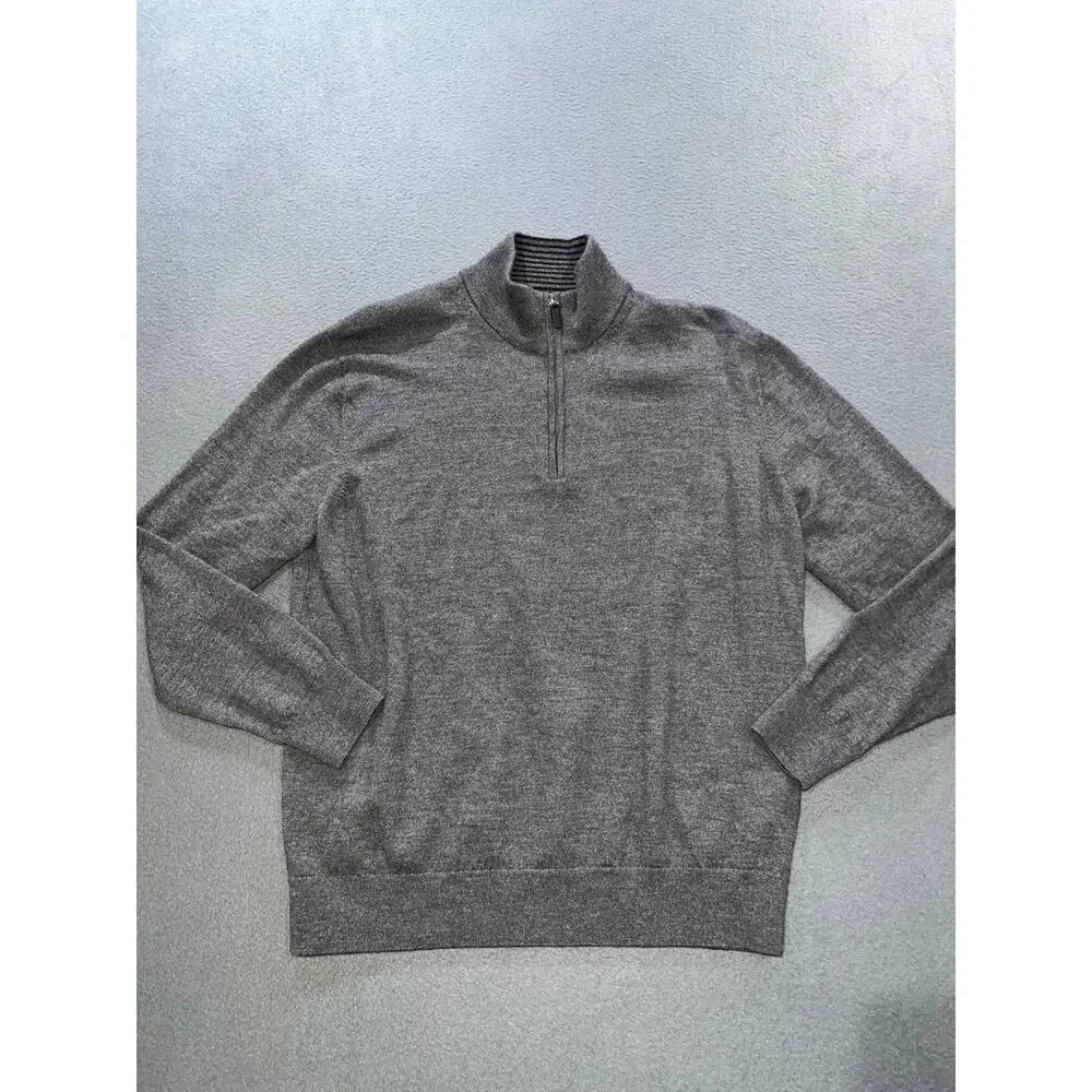 Untuckit 1/4 Zip Sweater Regular Y2k Gray 100% Merino Wool Pullover XL A010489