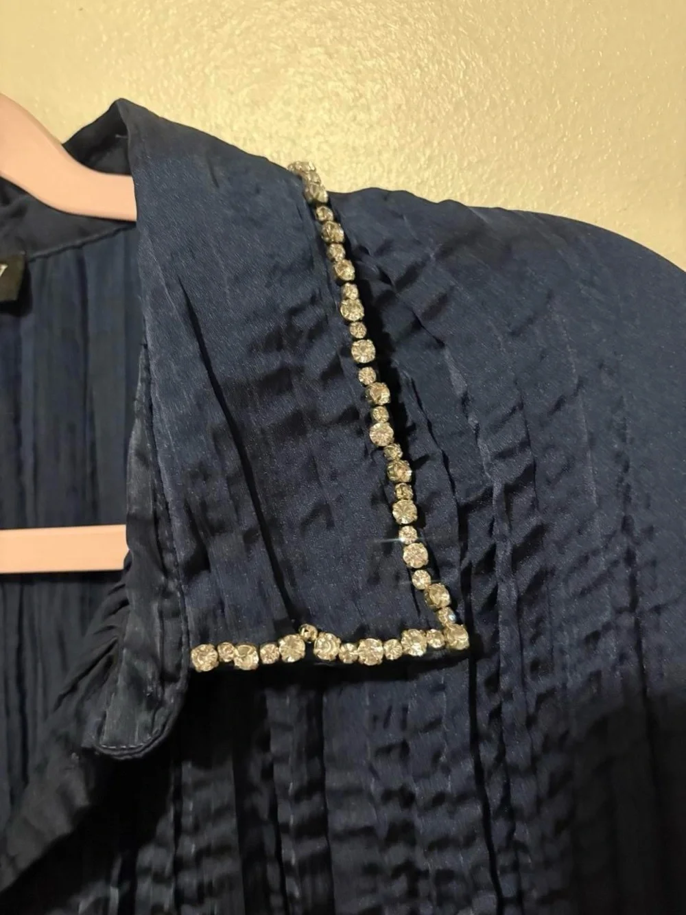 NWOT J Crew navy satin embellished collar top small