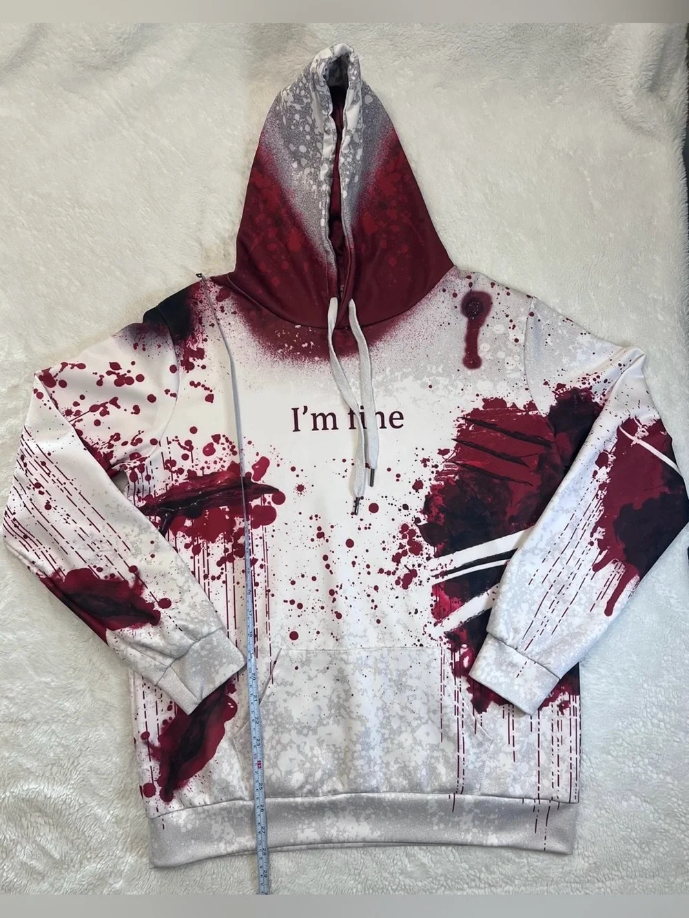 Men’s Blood Splatter I’m Fine Graphic Hoodie Gothic Metal Punk Size L