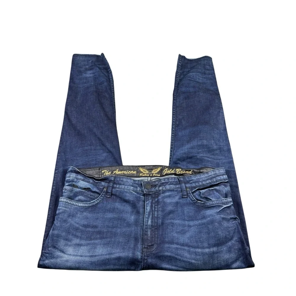Robins Jean Stonewash Zipper Skinny Straight Fit Mens Jeans 40x34 Blue