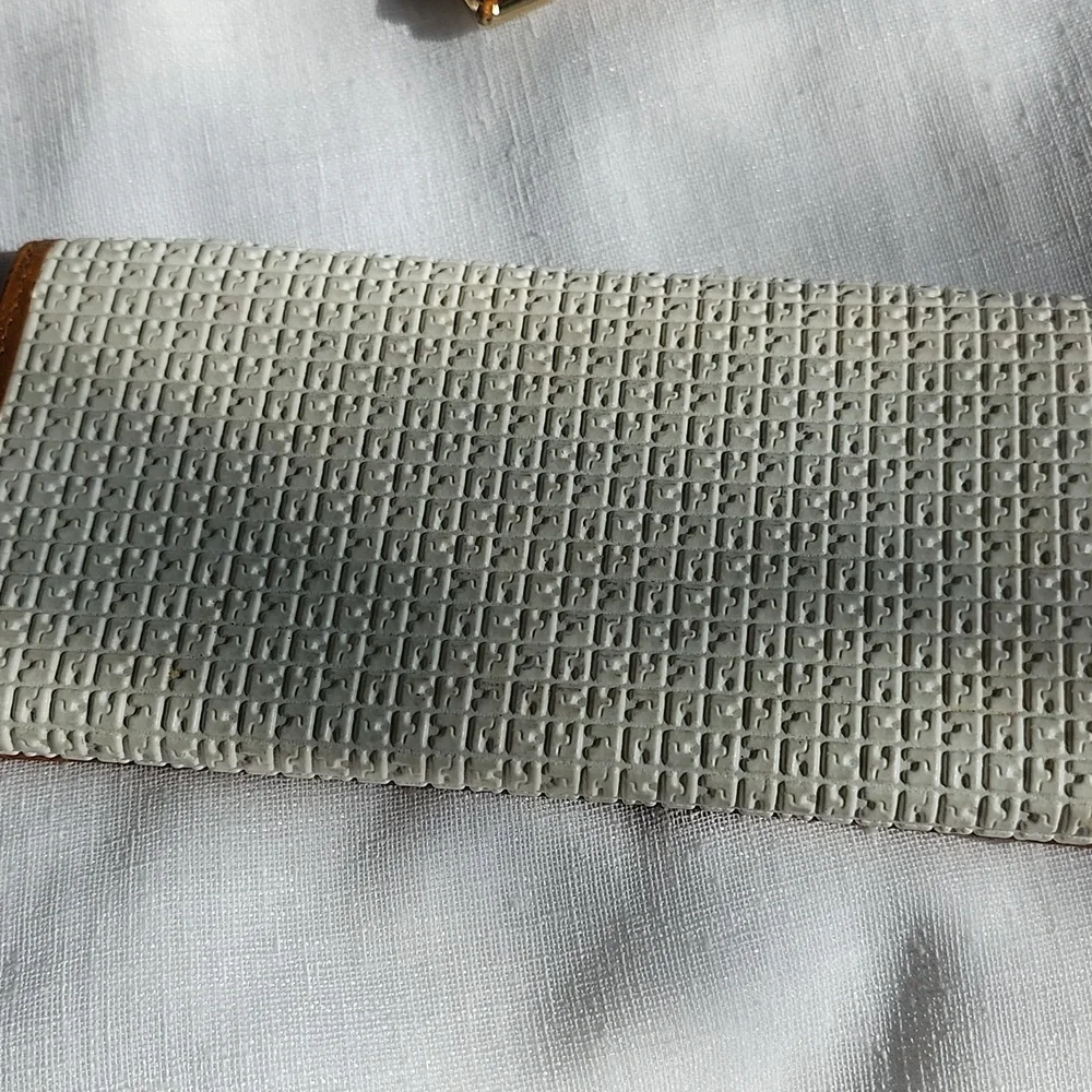 White Woven-Texture Women's Wallet Set with Tan Trim