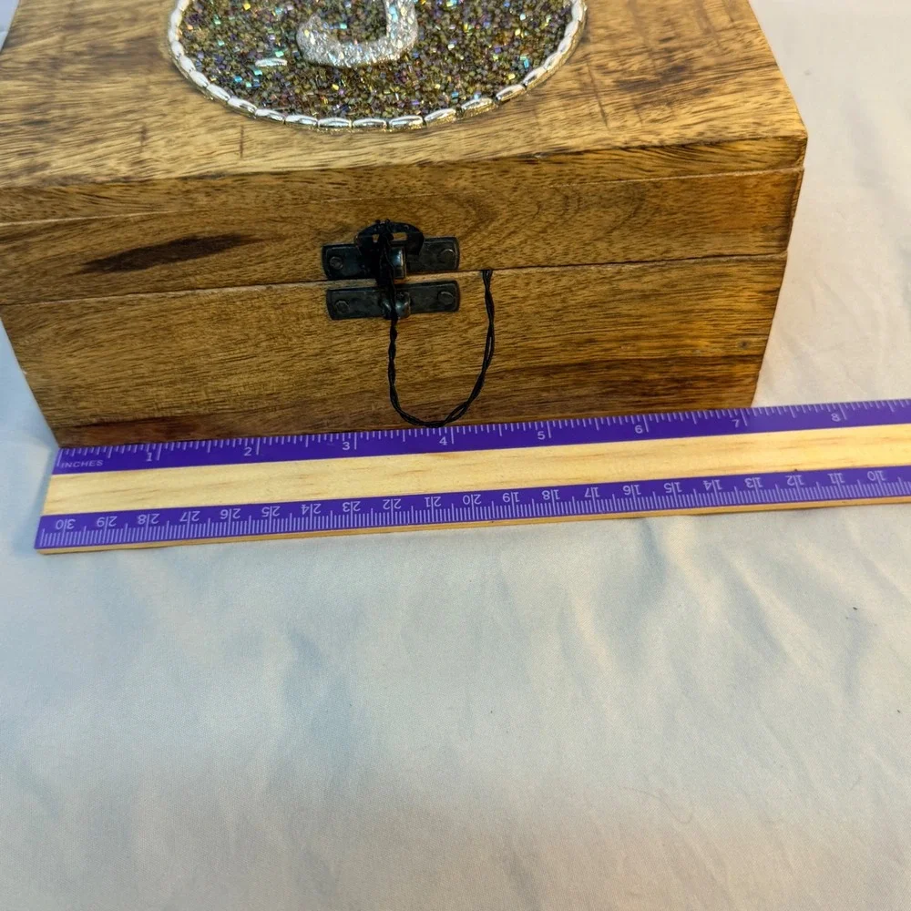 Home Essentials The Global Market Wooden Trinket Box Beaded Initial J Keepsake