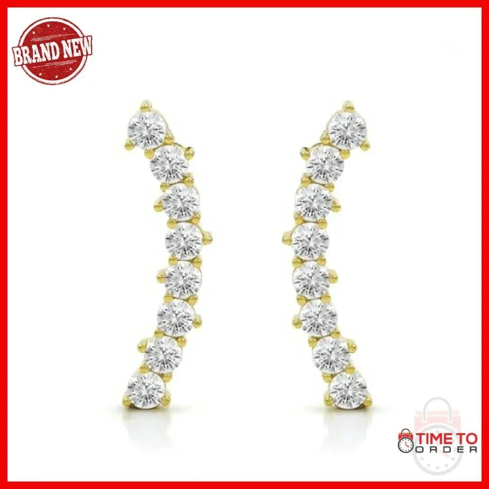 925 Sterling Silver Curved Bar Ear Climber Ear Crawler Cubic Zirconia