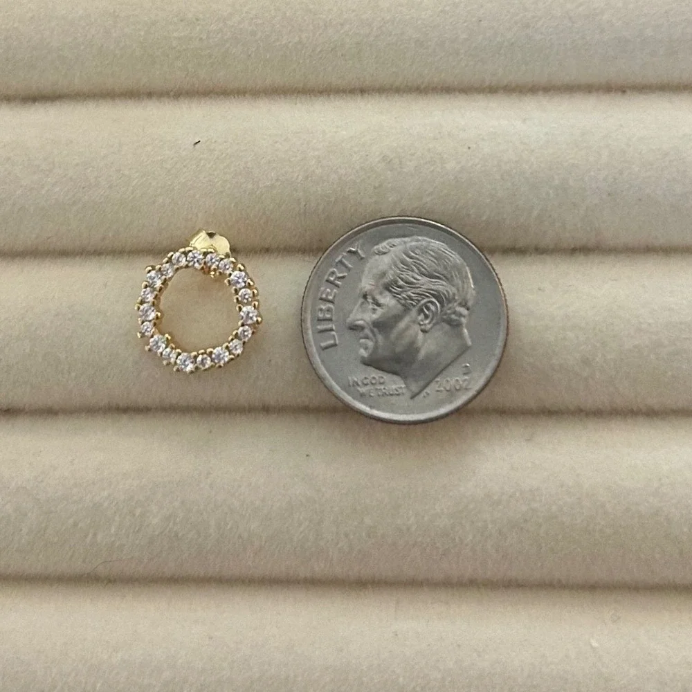 925 Sterling Silver Circle Pave CZ Stud Earrings 14k Gold Plated Open Hoop Round