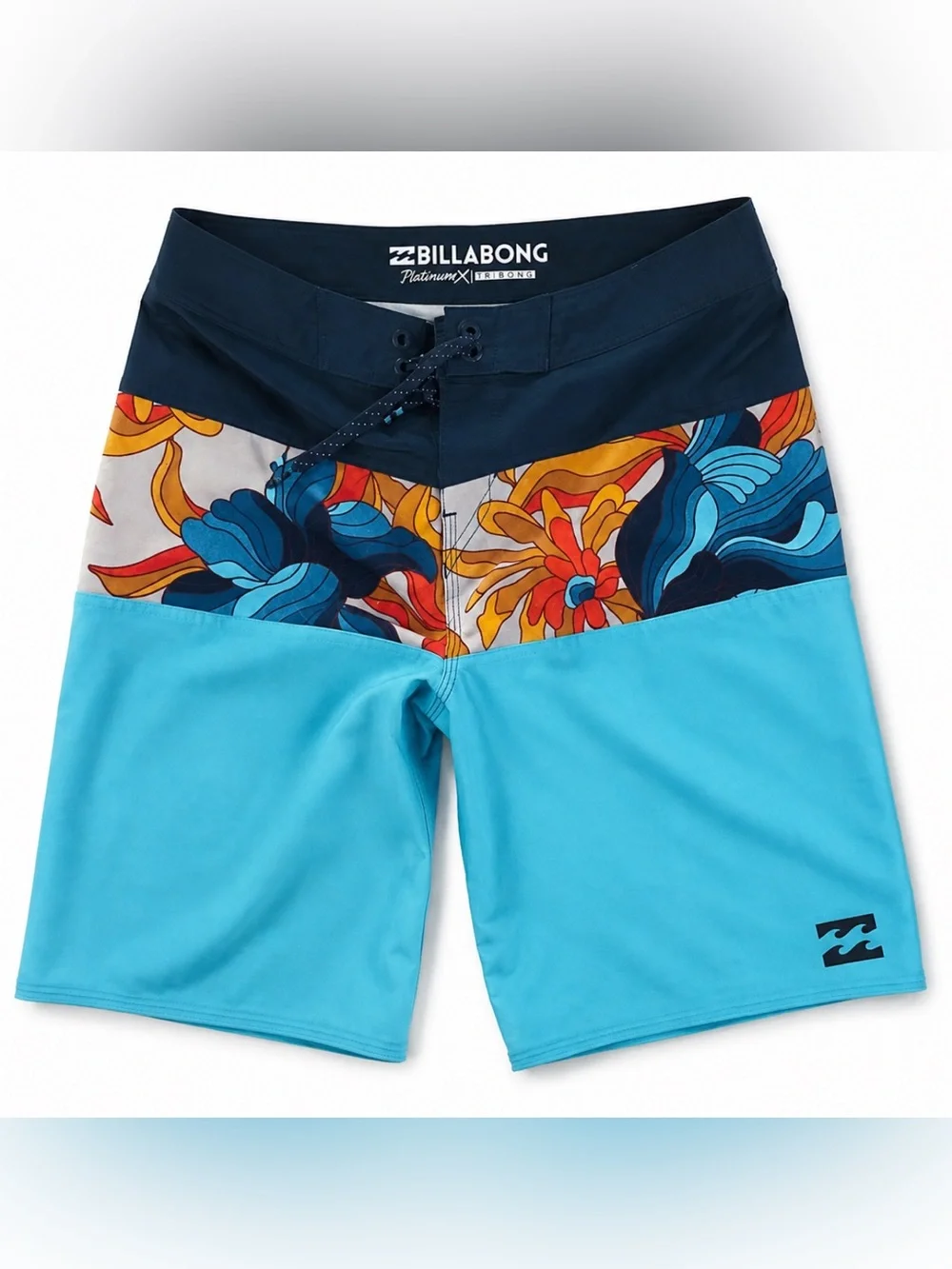 Billabong Men's Navy, Turquoise and Multicolor Floral Panel Boardshorts