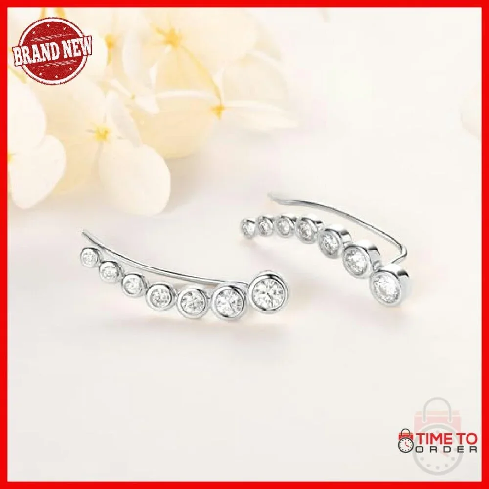 925 Sterling Silver Moissanite Climber Earrings Dainty Drop Dangle