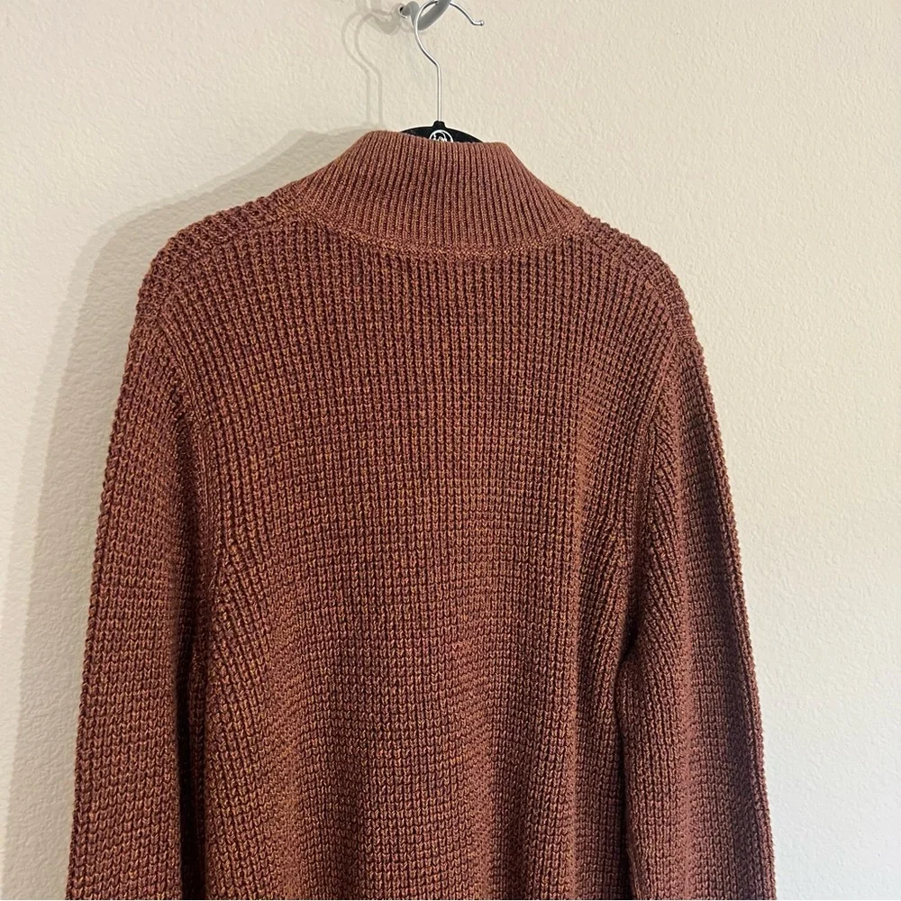 NWT L.L. Bean men’s organic cotton waffle knit 1/4 zip sweater L Tall rust brown