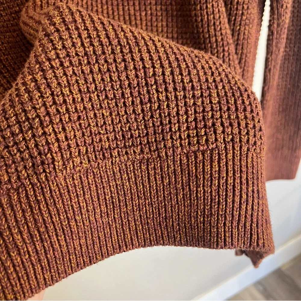 NWT L.L. Bean men’s organic cotton waffle knit 1/4 zip sweater L Tall rust brown
