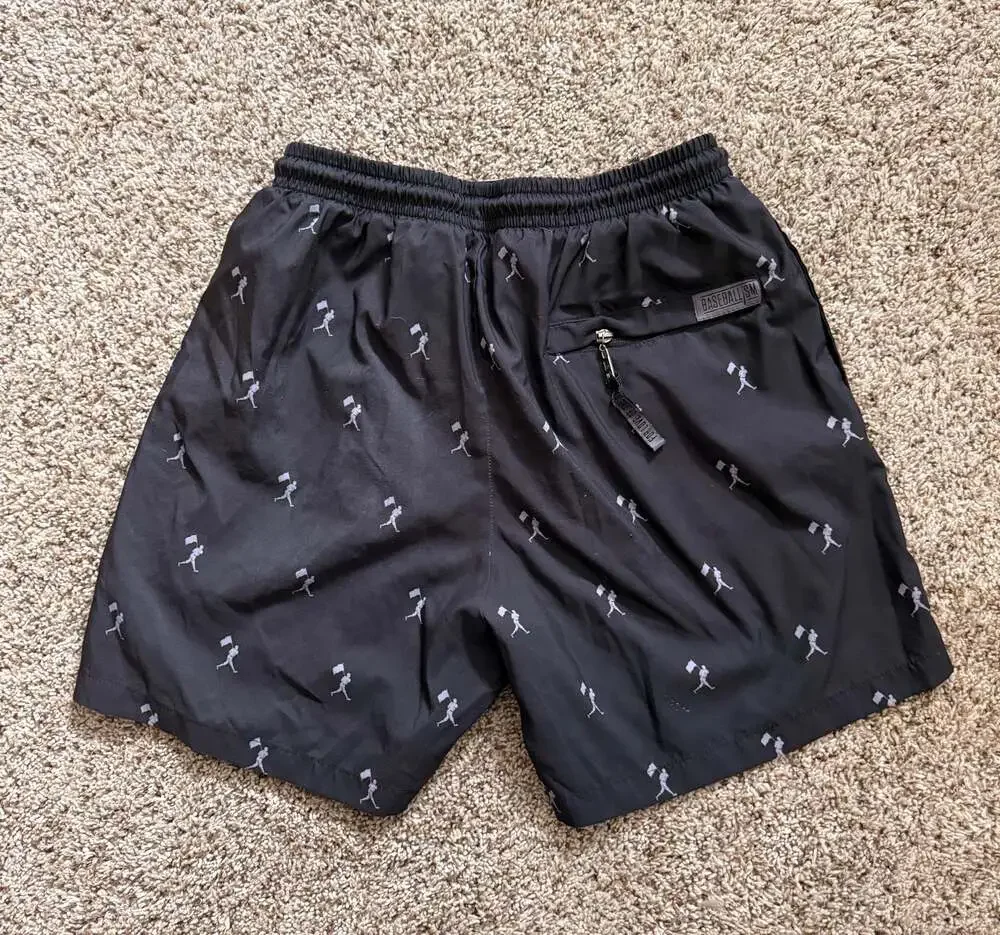 Baseballism Men's Black Flag Man All Over Print Swim Shorts Medium