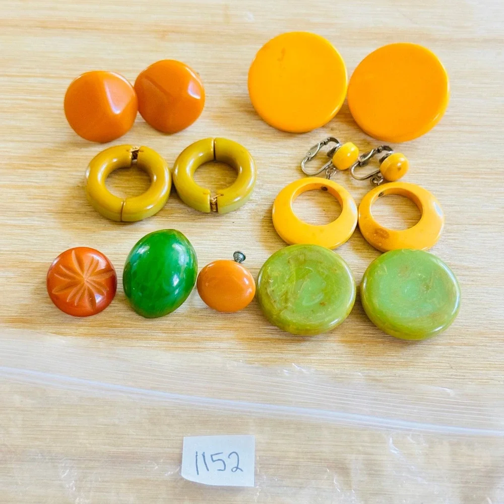VTG Bakelite Lot Pairs Single Earring Earrings Tested Chunky Art Deco Estate