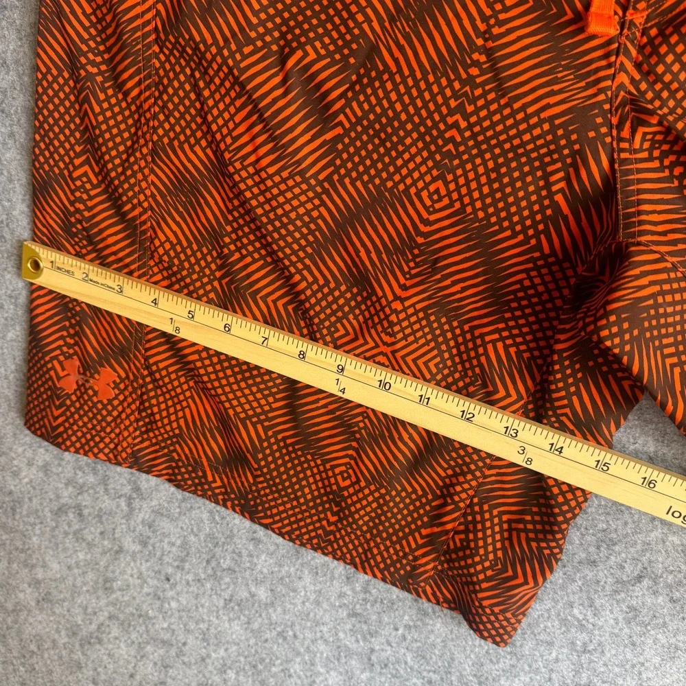 Under Armour Mens 40 Board Shorts Orange Brown Geometric Swim Trunks Pocket UA