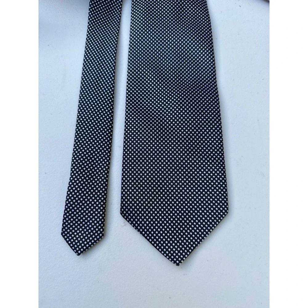 Lanvin Paris Mens Silk Tie Black White Micro Check Italy‎ Design Geometric 59