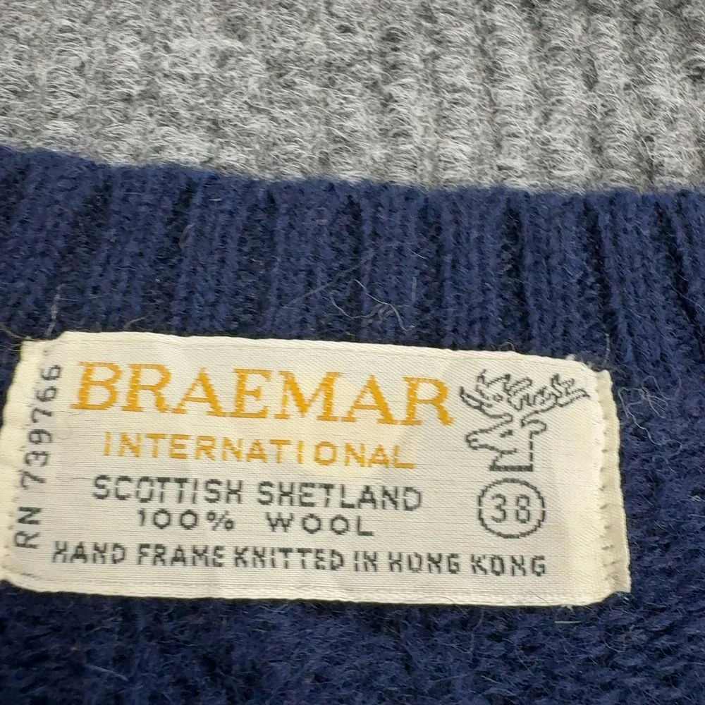 Vintage‎ Braemar Sweater Mens 38 Navy Wool Cable Knit V Neck Dalmatian Preppy
