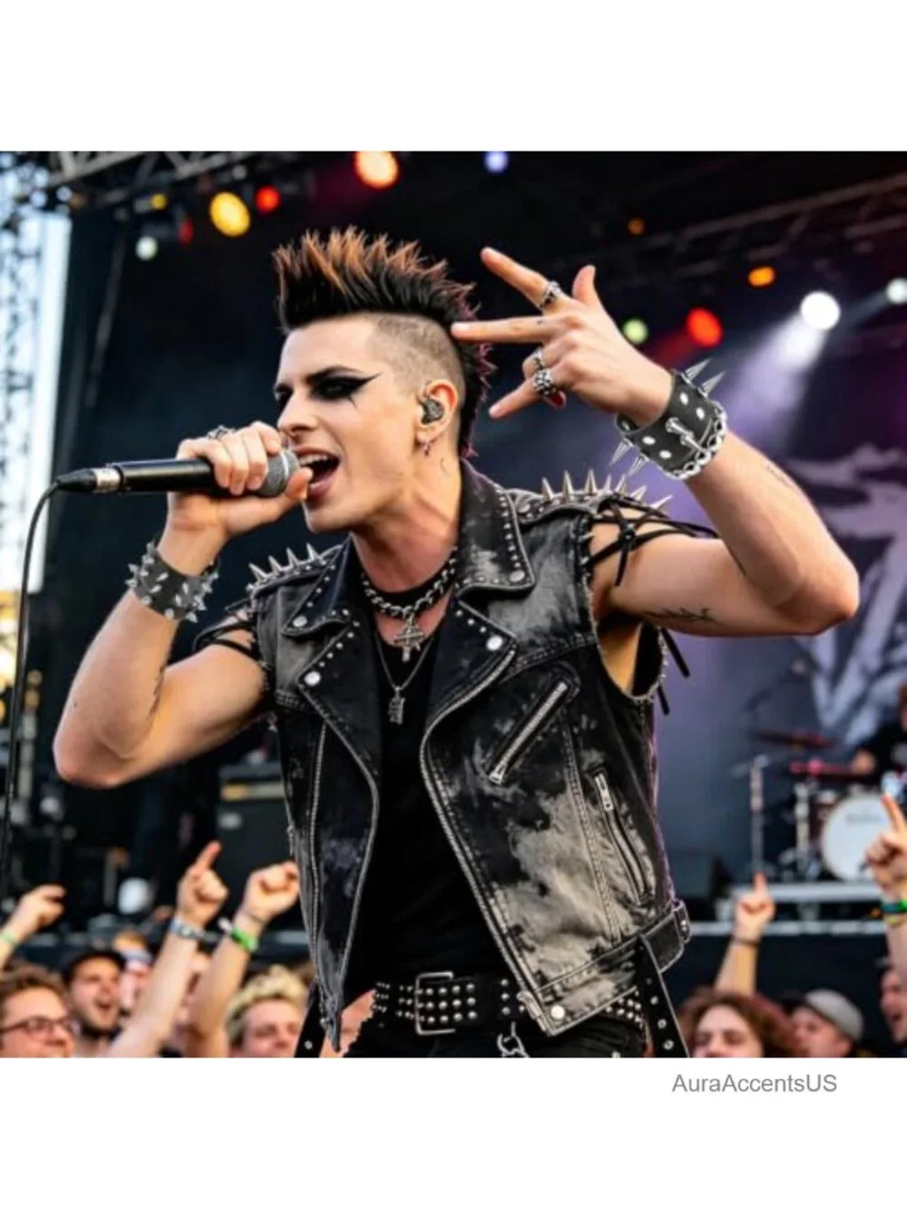 Punk Studded Leather Cuff Bracelets - Adjustable Gothic Spike Wristband Set