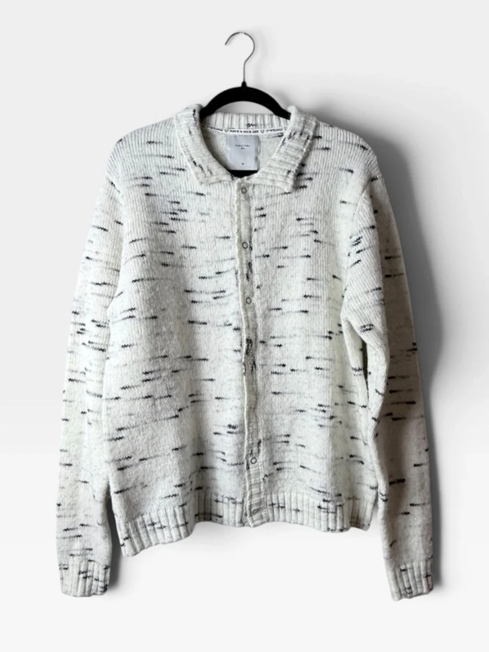 Percival Knitwear Collared Cream Men's Cardigan Size Medium (Y)