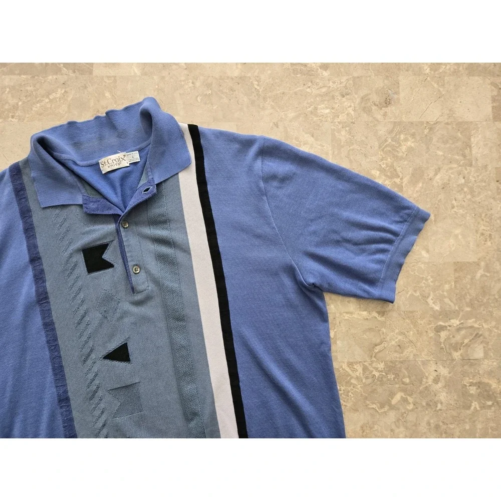 Vintage St.Croix Knits Polo Sweater Shirt Geometric Mens Large Made In USA‎