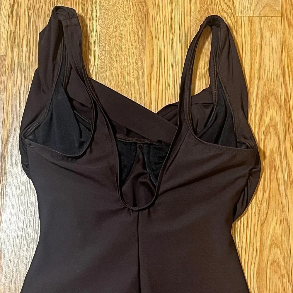 Miraclesuit Estilo Chocolate Brown Swimsuit 8 Surplice Wrap Slimming Minimalist
