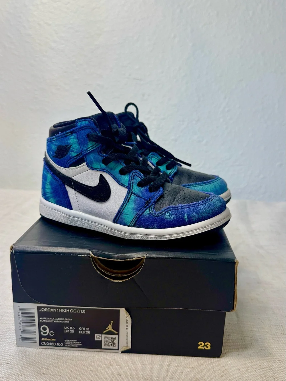 Nike Kids' Jordan 1 High OG Blue TIEDYE High-Top Sneakers
