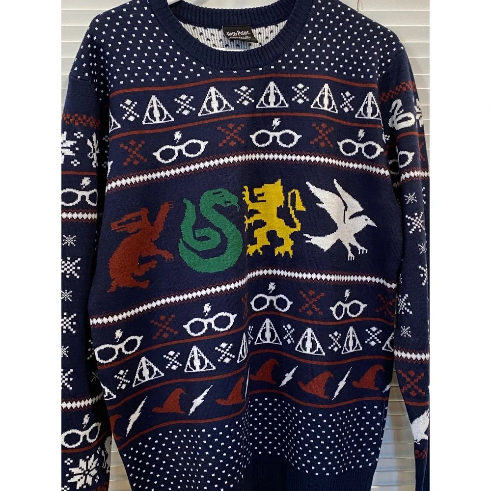 Harry Potter Ugly Christmas Sweater Gryffindor Slytherin‎ Hogwats House Crests