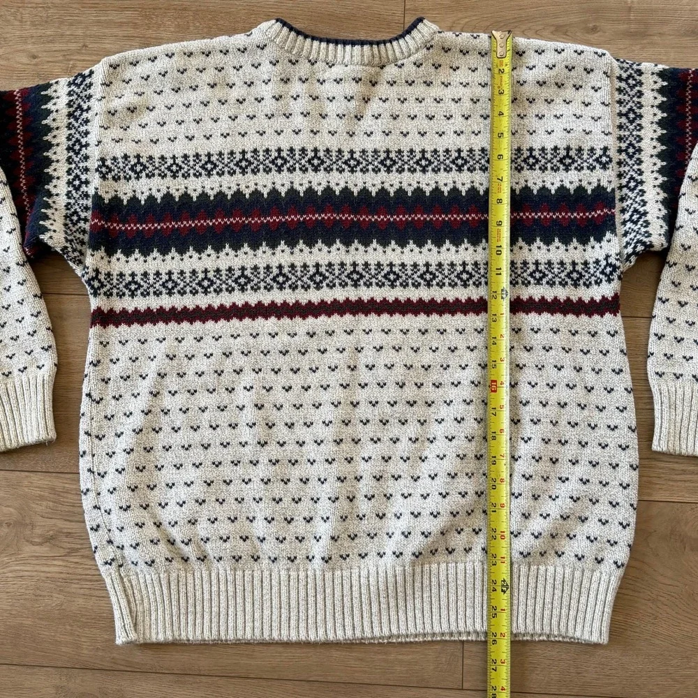 INC International Concepts Mens Fair Isle Vtg Cotton Sweater Cream Large USA
