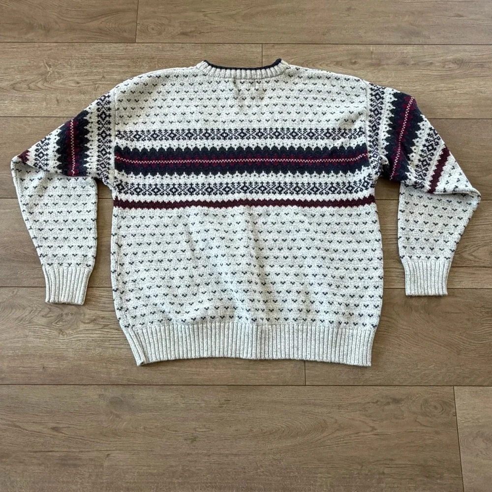 INC International Concepts Mens Fair Isle Vtg Cotton Sweater Cream Large USA