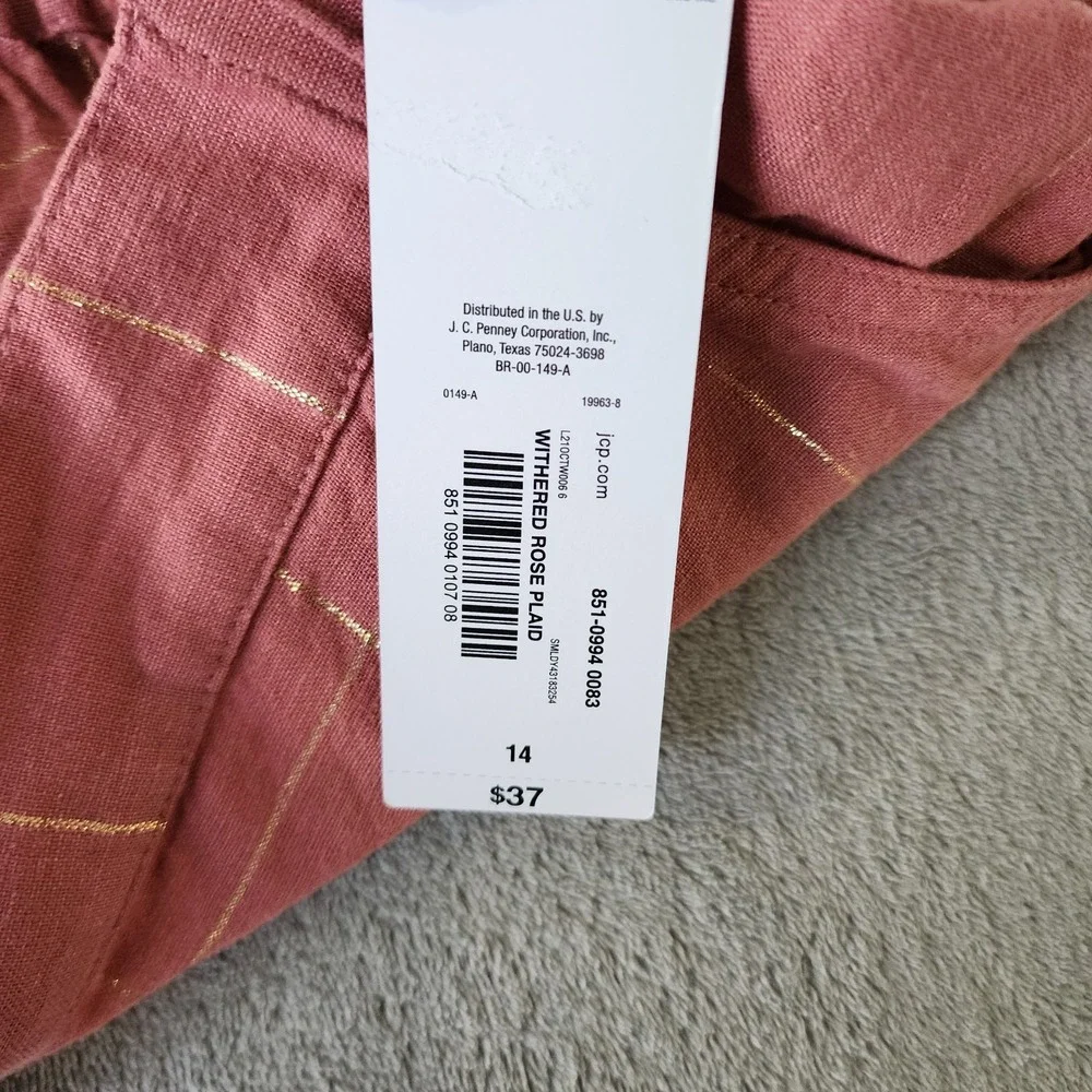 Liz Claiborne Size 14‎ Women's Rose Linen Blend Shorts Windowpane Plaid Summer
