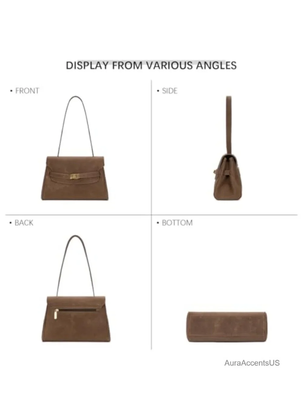 Faux Suede Flap Crossbody Shoulder Bag Gold-Tone Lock Vintage Purse