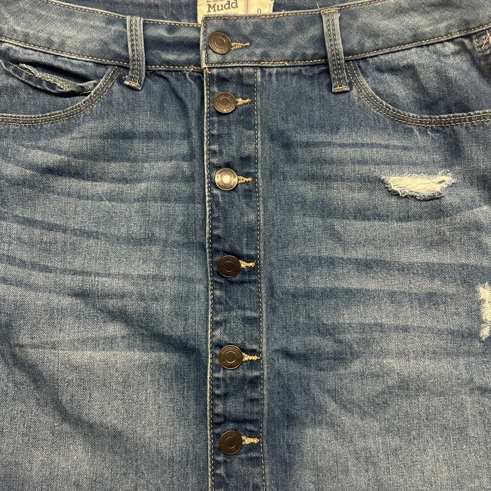 Mudd Skirt Juniors Teens‎ Size 9 Blue Mini Flx Stretch Cotton Blend Button Front