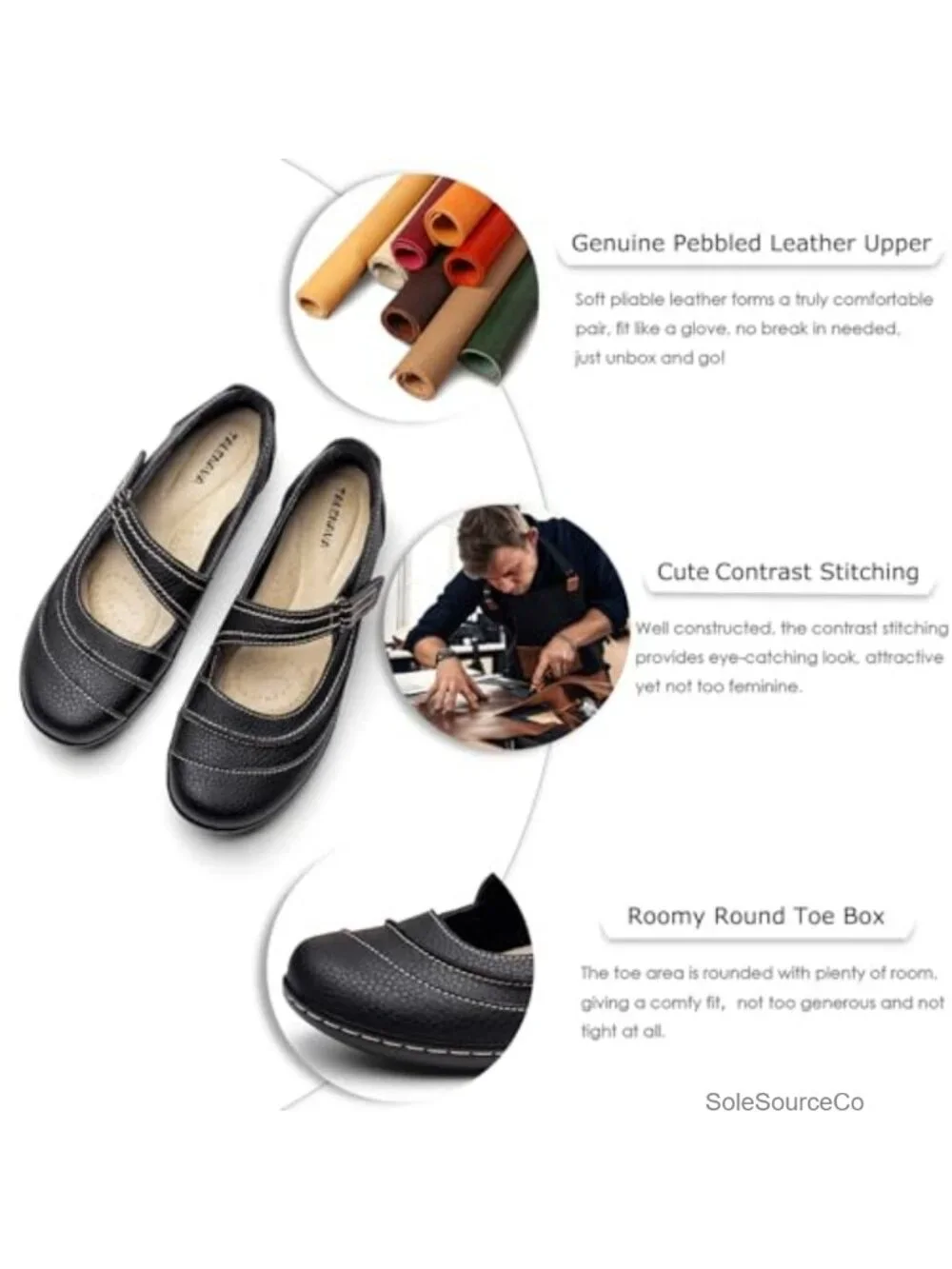 Women's Leather Mary Jane Flats Comfortable Business Casual Work Shoes
