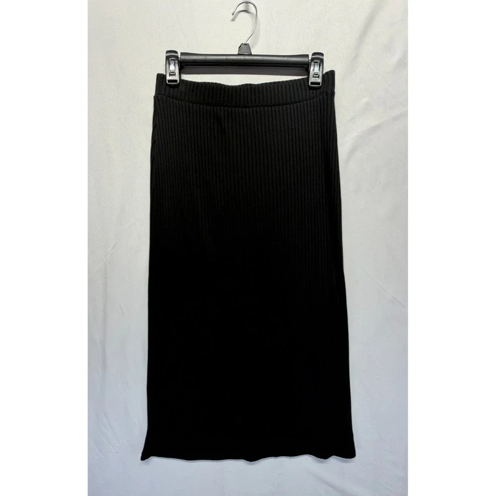 Old Navy Straight &‎ Pencil Fitted Ribbed Knit Midi Skirt Womens S Black Stretch
