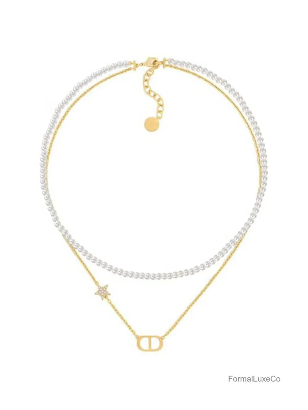 18K Gold Plated Pearl Necklace, Layered Design with Letter Pendant
