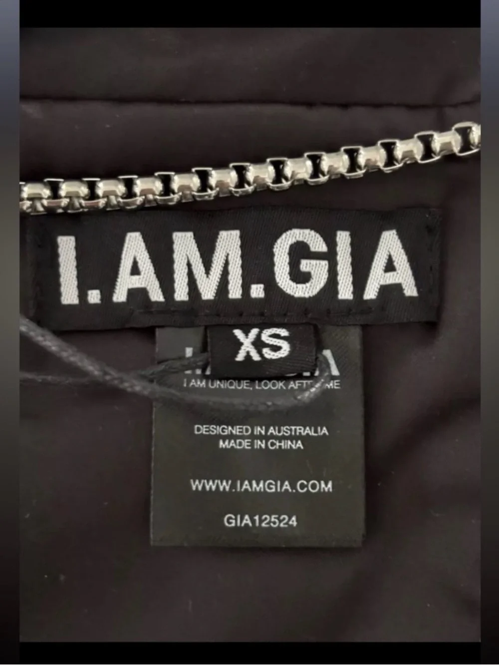 I.AM.GIA Black Satin Jacquard Chain-Halter Crop Top