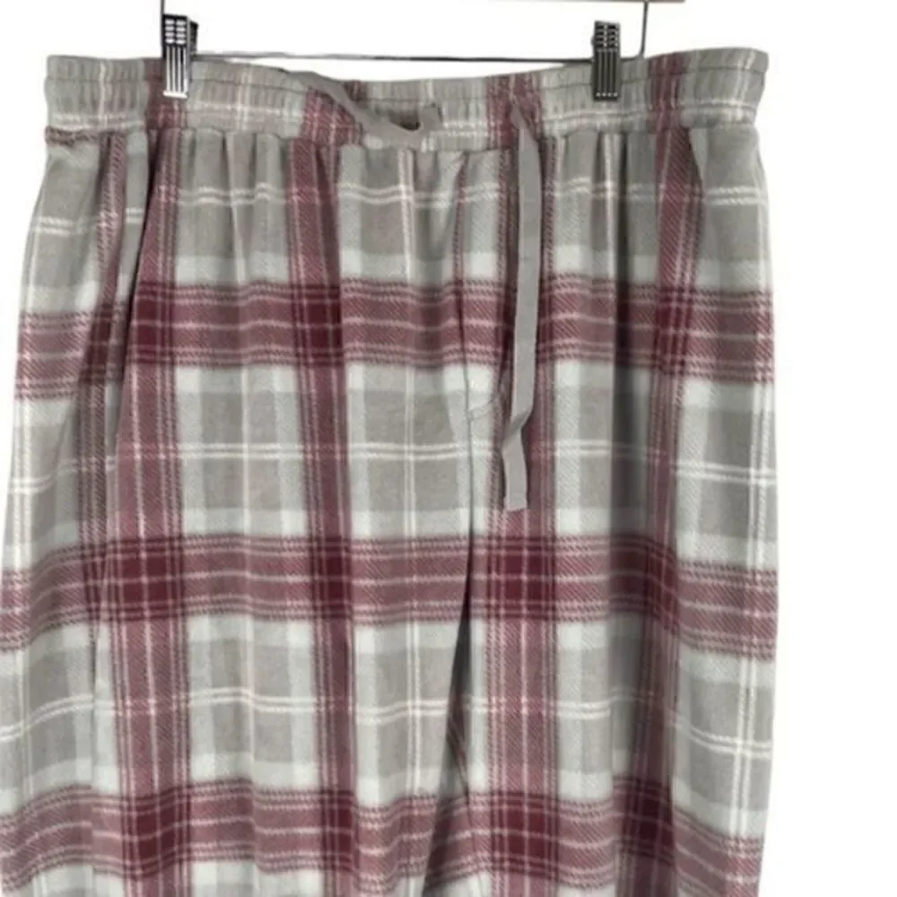 Nordstrom Fleece Plaid Pajama Sleep Bottoms Burgundy Gray Plaid Small NWT
