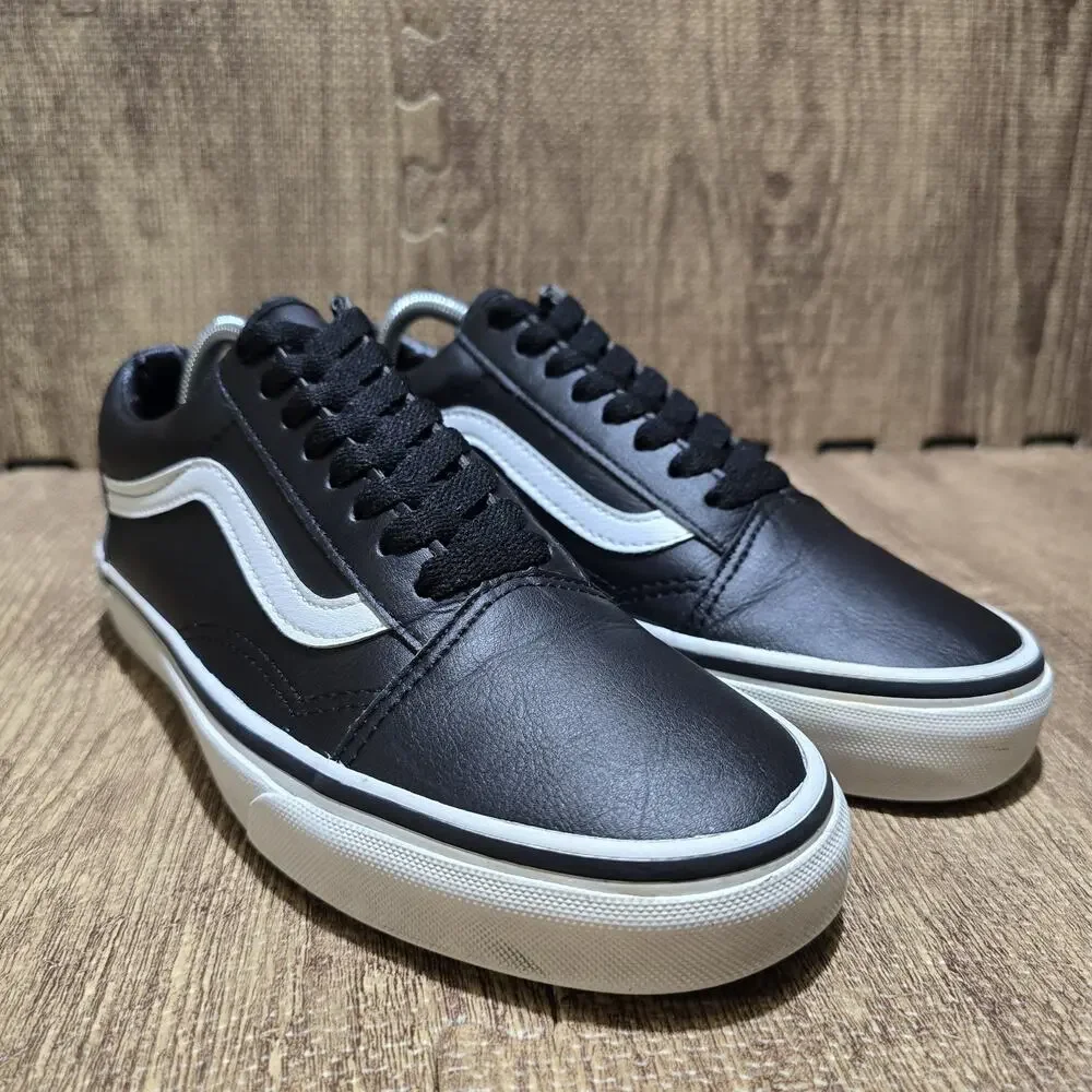 Vans Old Skool Black Leather White Stripe Sneaker Men 6.5 Women 8 Shoes