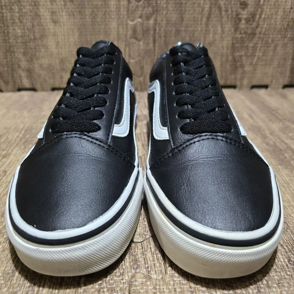 Vans Old Skool Black Leather White Stripe Sneaker Men 6.5 Women 8 Shoes